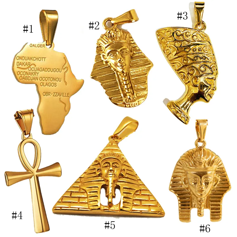 Vintage <span class=keywords><strong>Egyptische</strong></span> Piramide Koning Tut Ketting Rvs Gold Egypte Koningin Nefertiti Hanger Ankh Kruis Charm Sieraden Voor Vrouwen