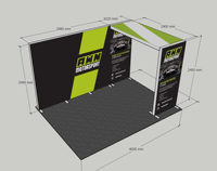 Stand d'exposition modulaire portable léger 12x12 pieds, stand d'exposition en aluminium, stand sur pied avec éclairage LED rétroéclairé en tissu