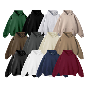 Felpa con Cappuccio Unisex All'Ingrosso 380 g/m² Pesante Nera Oversize Senza Lacci in Cotone Felpato di Alta Qualità Pullover con Spalle Scivolate - Product Image 1
