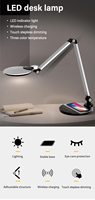 Lampe de bureau LED flexible à commande tactile ABS, abat-jour métallique simple, charge sans fil, lumière de table, protection des yeux, DC CRI 80, moderne
