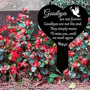 Heart-shaped Plaque Acrylic Tombstone Black Memorial Garden Stake Grave Waterproof Cemetery Decoration