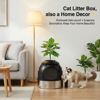 Bac à litière fermé pour chat en plastique PP avec base en acier inoxydable, anti-odeur à 360°, pédale anti-sable, nettoyage facile, grande capacité pour animaux de compagnie