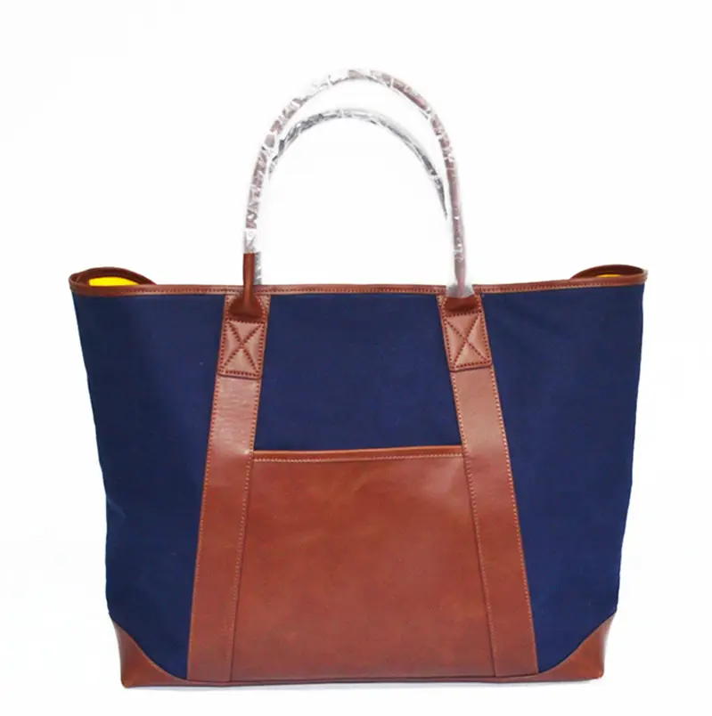 Guangdong factory custom hand made canvas bags red brown leather hand bag women hand bucket bags