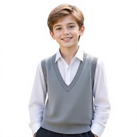 Gilet pull col en V pour garçons, uniforme scolaire, tenue preppy pour enfants, gilet pull brodé avec écusson pour la saison printemps-automne, OEM