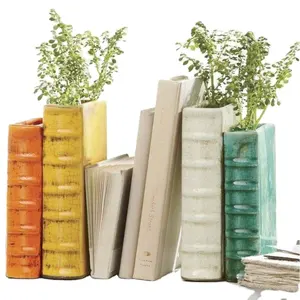 Pottery Craft Table Decor Book Design Home Office Party Accessory Bookend Ceramic Vase for Flower