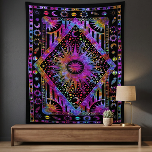 Tapiz Psicodélico Bohemio Hippie de Sol y Luna para Colgar en la Pared del Dormitorio, Cubrecama Decorativo Indio Hippie Multicolor Tie Dye - Product Image 4