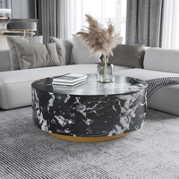 Table basse ronde moderne en bois marbré avec tiroir, en stock aux États-Unis, livraison directe, par VOXHOME