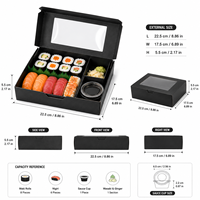Boîte à sushi en papier noir mat de qualité supérieure, prix usine, avec porte-sauce et séparateur pour plats à emporter