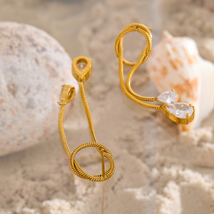 Mchic 2286 Fashion Jewelry Cubic Zirconia <strong>Chain</strong> Drop Dangle Earrings <strong>Stainless</strong> <strong>Steel</strong> 45MM Twisted Earrings for Women - Product Image 4