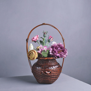 Handmade Bamboo Woven Flower Vase Portable Chinese Style Home Decoration Zen Inspired Craft Basket ZHY-HQ02 - Product Image 1