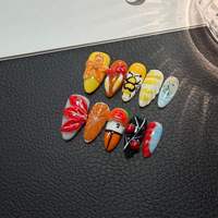 Tendance des ongles aléatoire : Faux ongles en acrylique à presser, couvrance totale, forme amande, faits main, finition brillante, motif fleur 3D, personnalisés en usine, 10 pièces