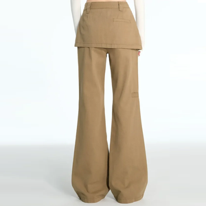 Custom Women High Waist <b>Skirt</b>‑Layered Flare Denim Jeans Y2K Street Style Ladies Cargo Denim Streetwear Trousers - Product Image 3