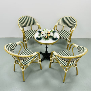 Juego de Comedor <span class=keywords><strong>Paris</strong></span> Bistro con Sillas de Ratán Tejido, Mesa Redonda de Metal Negra y 4 Sillones de Ratán, Muebles de Exterior para Hotel, Patio o Cafetería - Product Image 6