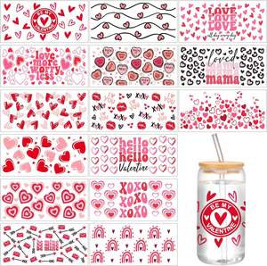 Amour coeur dessin animé saint valentin UV DTF tasse Wrap transfert autocollants frotter sur transfert autocollant étanche pour 16oz tasses en verre - Product Image 1