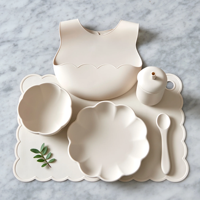 Ensemble d'alimentation pour bébé en silicone, assiette à ventouse anti-déversement, bol, bavoir, cuillère et fourchettes, tasse d'apprentissage avec paille, ustensiles de repas pour bébé