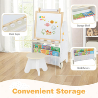 Chevalet d'art roulant en bois pour enfants 4-en-1, table d'activités pour tout-petits, tableau magnétique avec étagères, rentrée scolaire, écologique