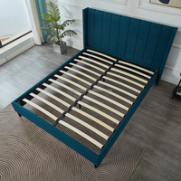 Lit Double en Tissu de Luxe Gris 4ft6 Avec Cadre Tête de Lit Rembourrée Lin Solide Robuste Dortoir Double Taille Lit Cama Bett