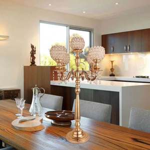 Porte-bougies en cristal à 5 bras, pièce maîtresse de candélabres avec élégantes gouttes de cristal suspendues pour fête de mariage, décoration de maison - Product Image 2