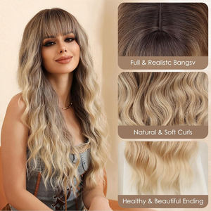 باروكة سوداء مع غرة أمامية بطول 28 بوصة، شعر مستعار طويل ومموج للنساء، مظهر طبيعي، مقاوم للحرارة، باروكة صناعية للنساء والفتيات - Product Image 5