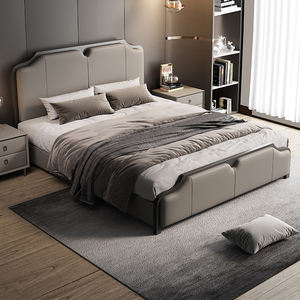 Cama Moderna Minimalista de Cuero Suave para Dormitorio, Cabecera Doble con Borde Ondulado y Tapicería Segmentada - Product Image 2