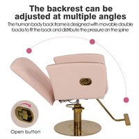 Chaise de coiffure de luxe rose en PU, mobilier de salon, base hydraulique dorée, chaise de barbier pour salon de beauté