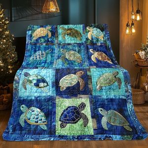 Couverture matelassée rectangulaire en polyester et coton, motif tortue marine, écologique, pour la décoration moderne de la maison, en flanelle, vente en gros - Product Image 1