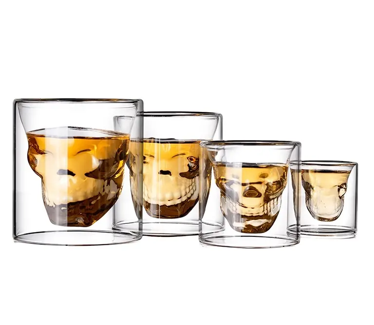 Eco-Friendly handmade 25-250ml Feature Skull Shape Glass Whiskey Cup shot glass double cup