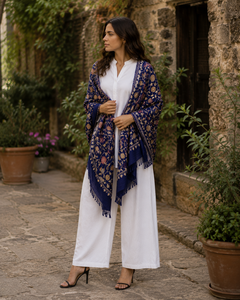 Elegant Embroidered Floral Digital Print Viscose Adult <b>Shawl</b> Long Fringe Lightweight Warm Breathable Reversible <b>Traditional</b> - Product Image 3