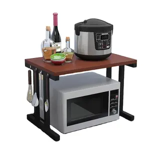 Soporte de almacenamiento de escritorio de Metal negro para cocina, soporte ajustable para horno y microondas, 2 niveles