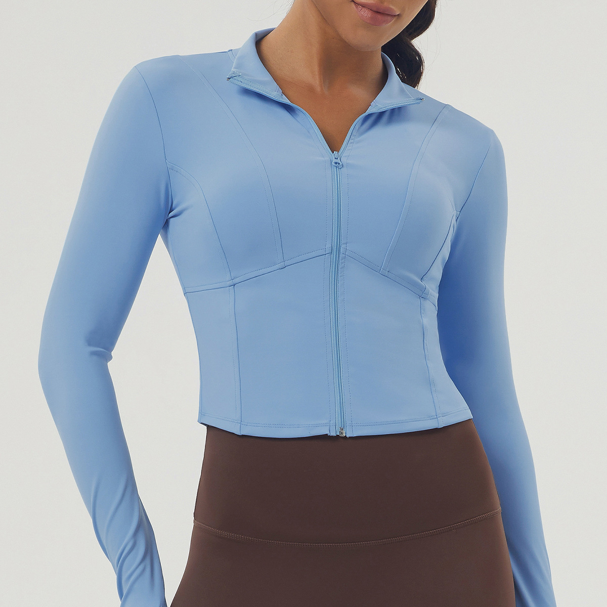 New Fashion Autumn Winter Slim-fitting Stand Collar Sports Tops for Ladies Long-sleeved Zipper Yoga Wear Fitness Tops