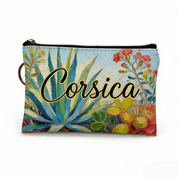 Pochette zippée personnalisée à faible MOQ, vente en gros, avec logo, souvenir touristique Corse France, pochette de sport en cuir pour femme