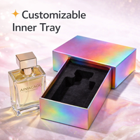 Boîte d'emballage de parfum de luxe haut de gamme en matériaux recyclés, boîte cadeau rigide personnalisée avec fermeture magnétique, estampage à chaud holographique sur papier.