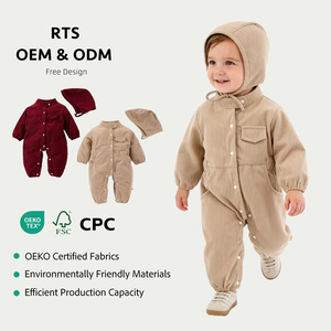 Angou Winter Plain Long Sleeve Baby Bodysuit Pur Cotton Boy Girl's Hooded Barboteuses Salopette Baby Onesies Whit Hat - Product Image 1