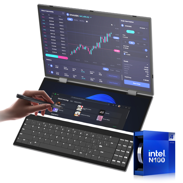 New Custom Logo Dual Intel N100 12th Gen Win11 Computer PC 14Inch Touch Screen 2 in 1 Tablet Double Touch Screen Business Laptop