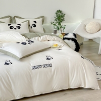 Ensembles en coton panda heureux de couleur personnalisée avec drap housse housse de couette drap plat taie d'oreiller pour hôtel pour la maison