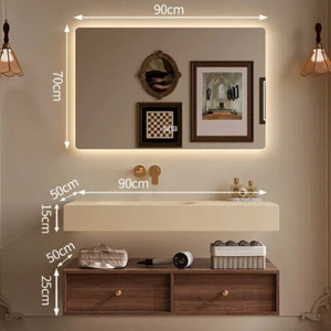 Modern Hotel Style Sintered Stone Seamless Integrated Sink Bathroom Vanity Set With Smart LED Mirror Cabinet - Product Image 2
