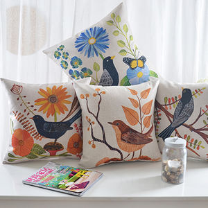 Funda de Cojín con Estampado de Gorriones, Funda de Almohada Decorativa Personalizada de Lino y Algodón con Impresión Digital - Product Image 1