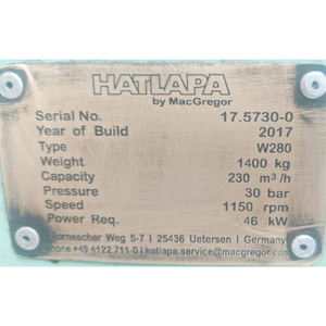 Pompe marine HATLAPA W280 haute pression 30 bars 230 m³/h 46 kW OEM pour systèmes de démarrage de moteurs de navires - Product Image 5