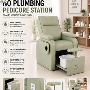 Comfortable Reclining Salon Chair Set with Stool, <b>Foldable</b> <b>Desk</b> and Footrest for No Plumbing Pedicure Station - Product Image 1