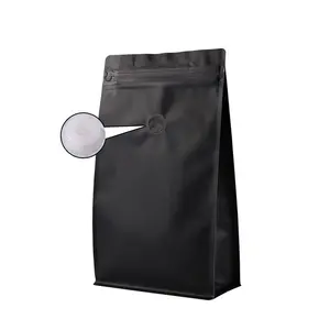 Sacs à café de haute barrière avec Valve, en feuille d'aluminium noir, à fond plat, rangement de grains vides, 50 pièces, 16 oz/1 lb