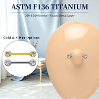 ASTM F136 Titanium Clear CZ Solitaire Nipple Barbell Straight Nipple Ring Emas Perak Perhiasan Tindik Tubuh Kecil Grosir
