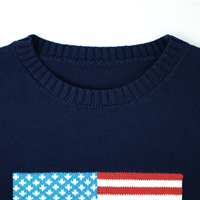 AiNear Vente en gros de logo personnalisé Oem & Odm Pull-over tricoté en laine à manches longues en jacquard drapeau américain bleu marine pour hommes