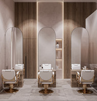 Comptoir de Salon de Manucure Moderne Personnalisé, Couleur Marron, Plateau en Marbre, Style Spécial, Éclairage LED pour Présentoir de Salon