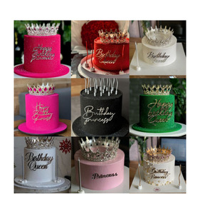 Décoration de gâteau en acrylique pour anniversaire de fille, <span class=keywords><strong>maman</strong></span>, reine, princesse, joyeux anniversaire, décoration de gâteau pour fête d'anniversaire - Product Image 1