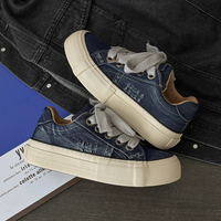 Hambo 39-44 Baskets en jean délavé style vintage, chaussures de skateboard en toile, semelle épaisse, à lacets, décontractées pour la marche