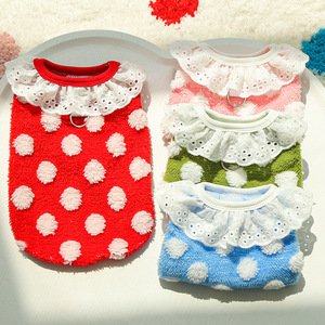 Polka Dot Lace Vest For Cats And <b>Dogs</b> Winter Pet Clothes With Pom Poms And Ruffle <b>Collar</b> Small Medium <b>Large</b> Size - Product Image 4