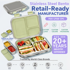 Aohea 3 <strong>Compart</strong> <strong>Lunch</strong> <strong>Box</strong> 304 Stainless Steel Bento <strong>Box</strong> with Nylon Button Removable Silicone Sealing <strong>Lunch</strong> <strong>Box</strong> with Soup Jar - Product Image 3