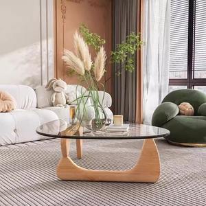 Mesa de centro moderna nórdica con tapa de cristal y patas de madera Muebles prácticos para sala de estar - Product Image 5
