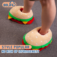 Vente chaude aliments en peluche maison chaussures chaud femmes cadeaux fourrure intérieure en peluche Hamburger frites Pizza pain pantoufles