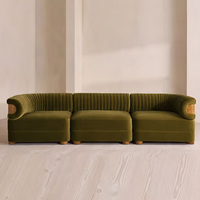 Muebles de lujo privados hechos a medida para sala de estar, sofá Chesterfield modular de terciopelo de tres plazas con estructura de madera de raíz.